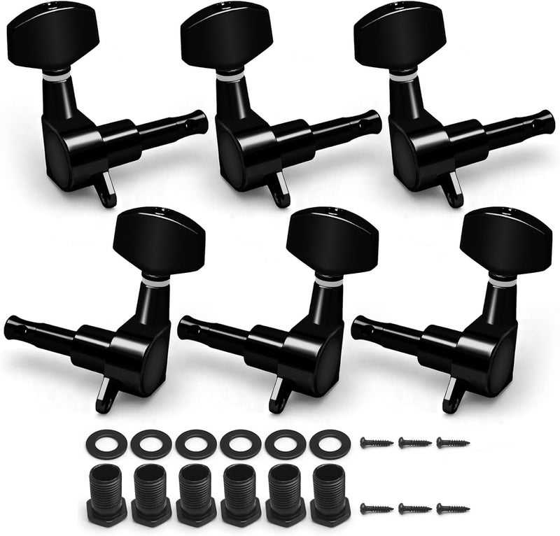 MAXCHEER 3R3L Hand Sealed Guitar Tuner Pegs,Big Square Electric Guitar String Tuning Pegs Keys Machine Heads for Fender Strat Stratocaster Tele Telecaster or Electric Guitar (Black, 3R3L) - Image 1